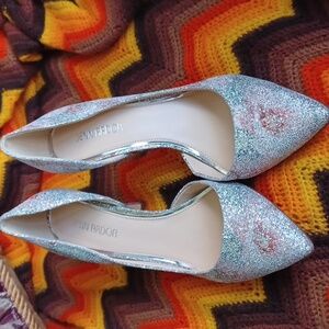 Jenn Ardor Silver Floral glitter stiletto heels size 8, NWOT, 3.5" Heel